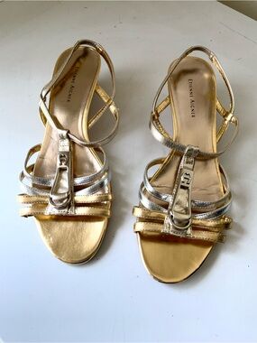 Etienne Aigner Metallic Gold and Silver Strappy Sandals